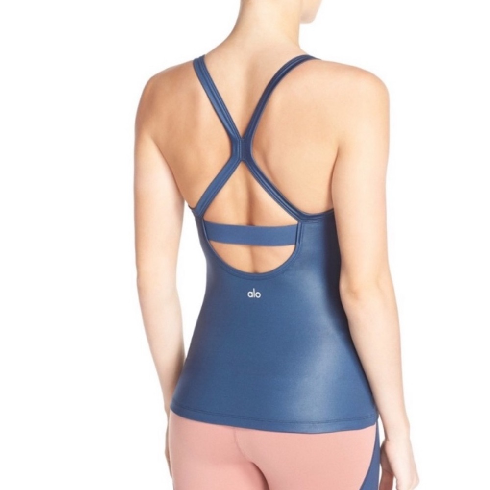 Alo Yoga REFLECTION Blue Glossy Tank size S - Picture 1 of 9